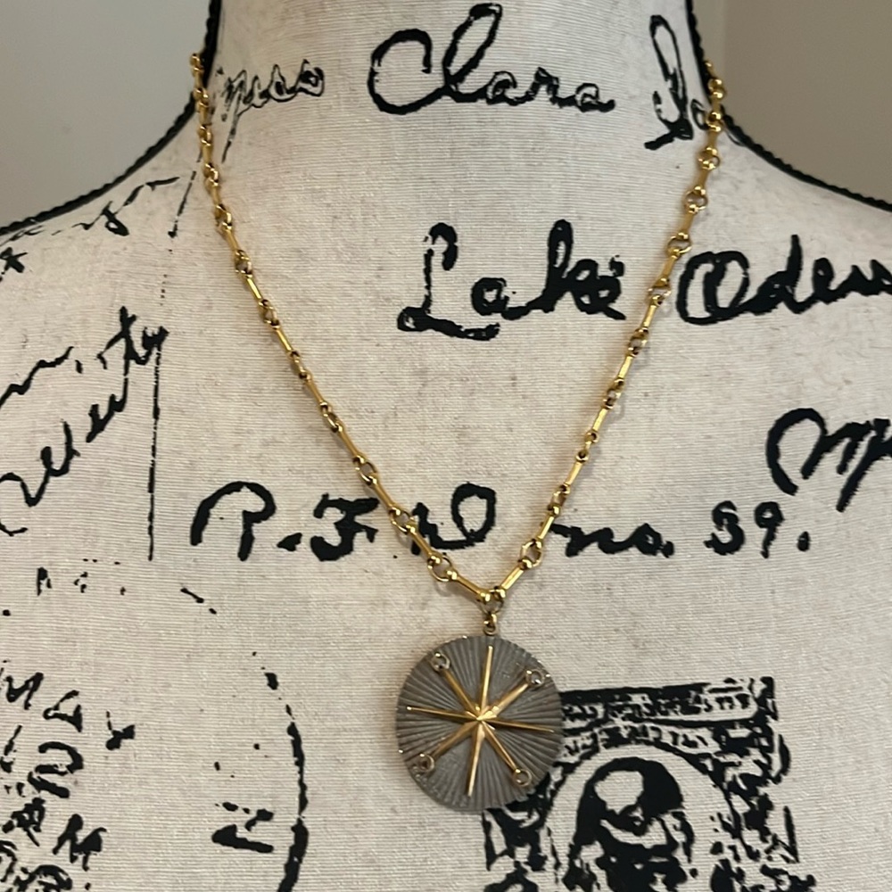 Ralph Lauren chain gold link  necklace with silver and gold pendant